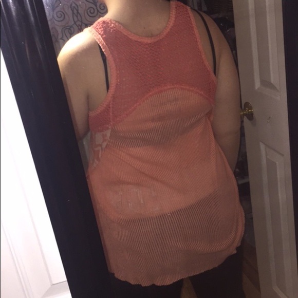 Free People XS Orange/White Boho Lace Tank Top - Picture 3 of 5
